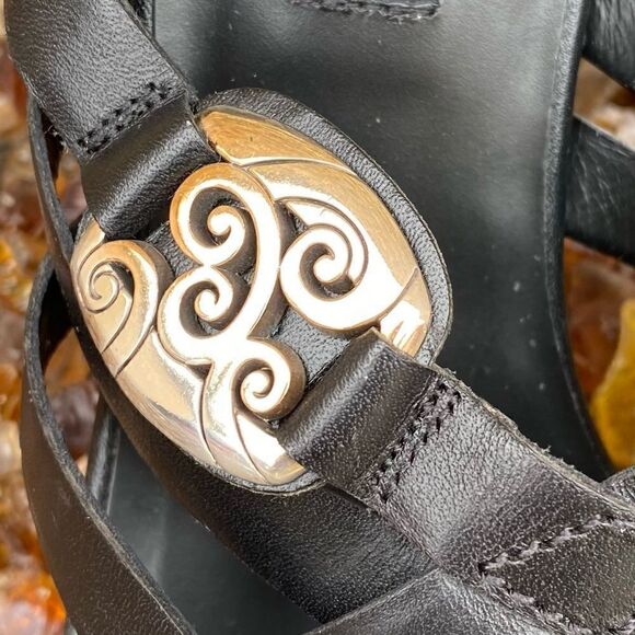Brighton Vista Black Slide Open Toe Sandals Strappy Heels Leather Size 7.5M EUC! - Picture 9 of 10